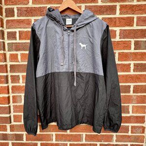 Pink Victoria's Secret Hooded Windbreaker XS Black Gray 1/2 Zip Pullover